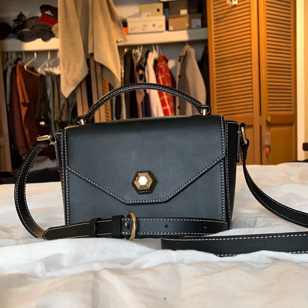 Frances Valentine Mini Midge Black Leather Crossbody